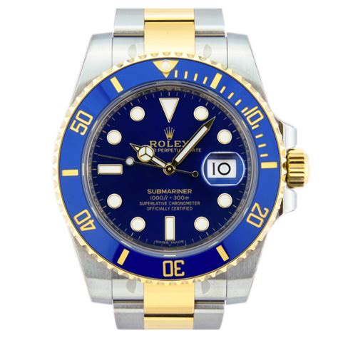 rolex submariner date gold blue|Rolex blue bezel submariner.